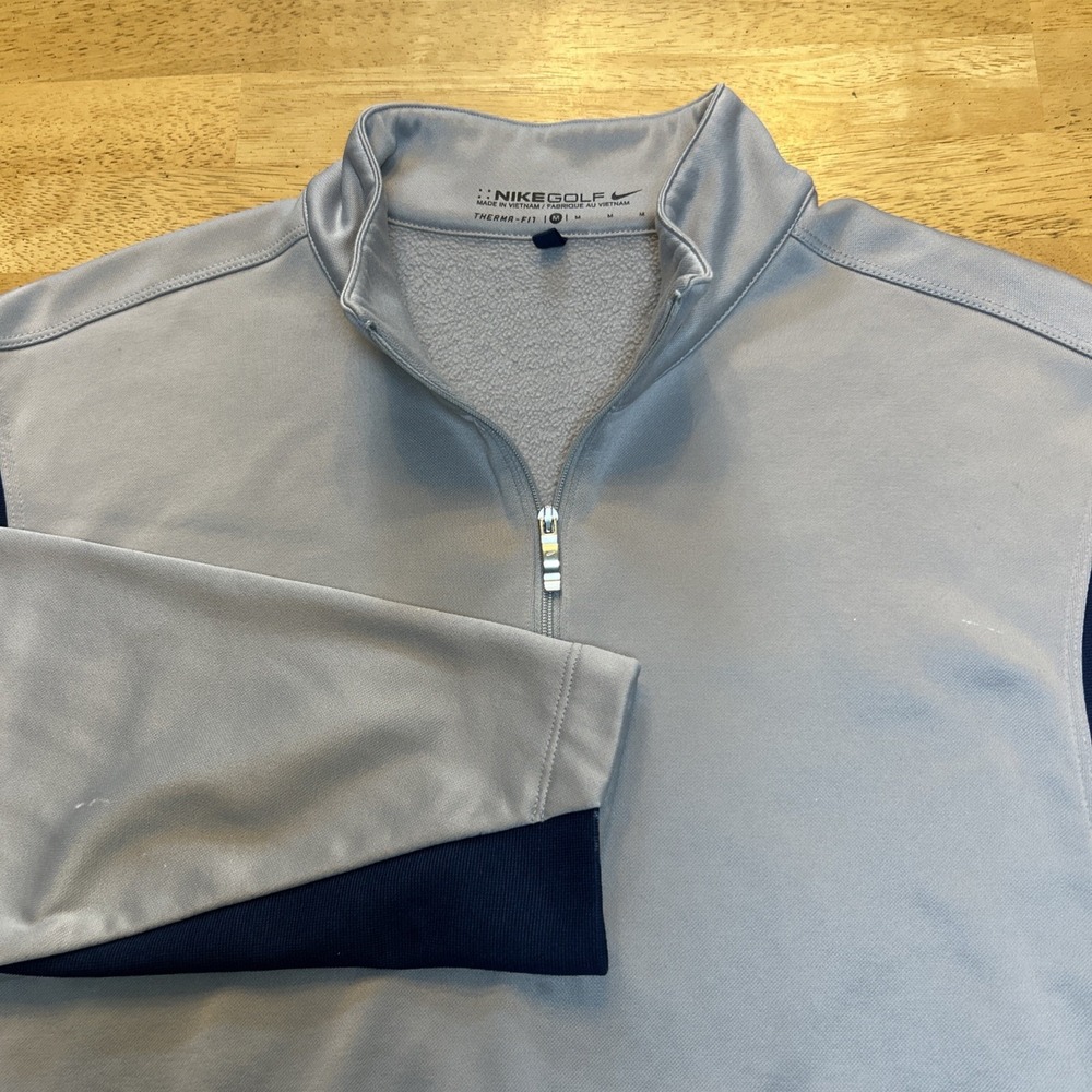 Nike Golf Therma-Fit 1/4 Zip‎ Jacket Mens Sz Medium Gray Navy Blue Long Sleeve